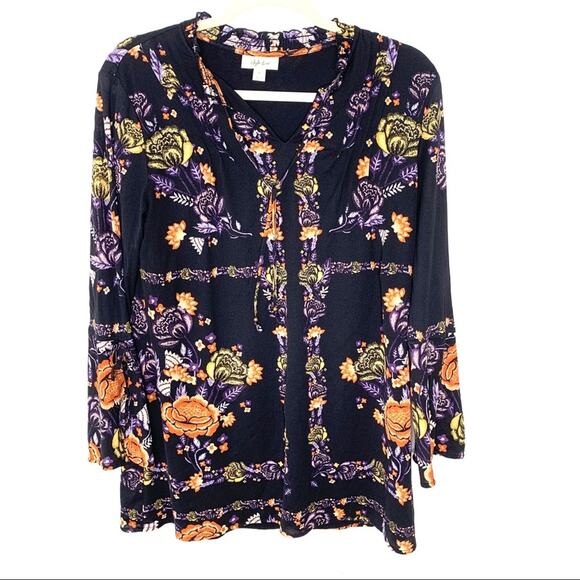 Style & Co BoHo Floral Tunic Women’s size Small Spring Casual Long Sleeve Shirt - Picture 2 of 2
